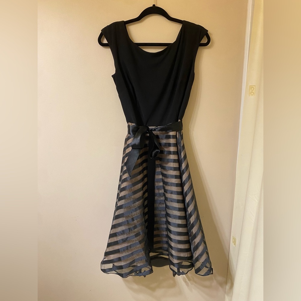 Dress Barn Black and Blue Striped Midi Dress